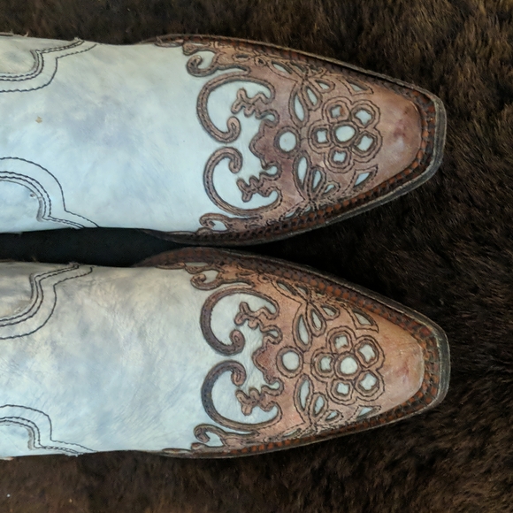 CORRAL A2665 cognac leather lace look overlay cowgirl western boots snip toe 6.5 - Picture 11 of 16